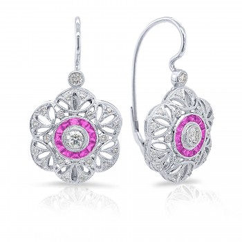 Diamonds & Custom Cut Pink Sapphires 3D Flower Lever Back Earrings