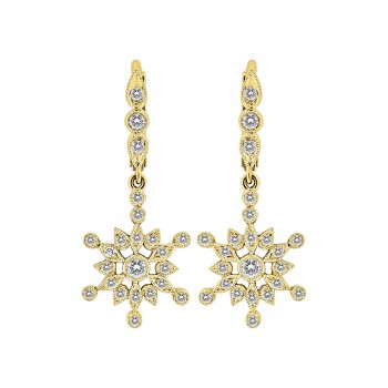 Dangle Snowflakes, Mill Grained, Diamond, Lever Back Earring