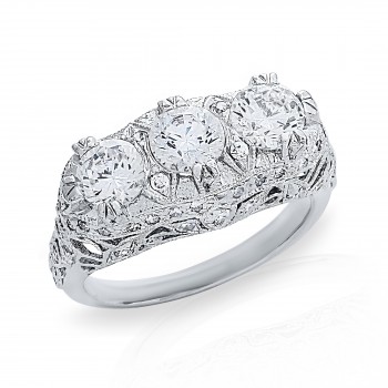 Gordon Clark Antique Inspired 3 Diamond Engraved Engagement Ring