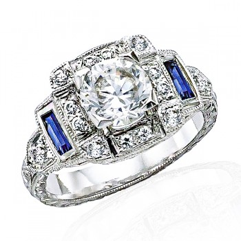 Gordon Clark Antique Step Down Diamond Blue Sapphire Engagement Ring
