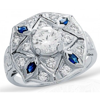Gordon Clark Antique 4 point star shape Diamond Engagement Ring with Blue Sapphires