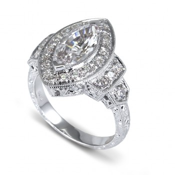 Gordon Clark Antique MQ Center Shaped Diamond Engagement Ring