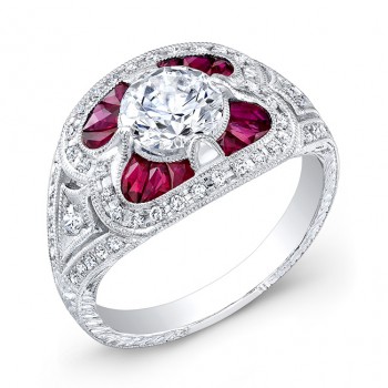 Antique Inspired Diamond & Ruby Engagement Ring