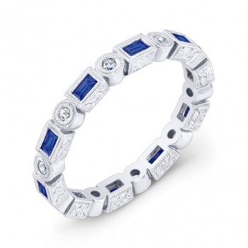 Baguette Blue Sapphire and Diamond Ring 