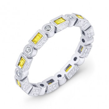 Baguette Yellow Sapphire and Diamond Stackable Ring