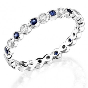 Bezel set diamond and blue sapphire stackable ring