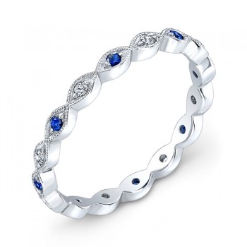 Blue Sapphire & Diamond Stackable Ring