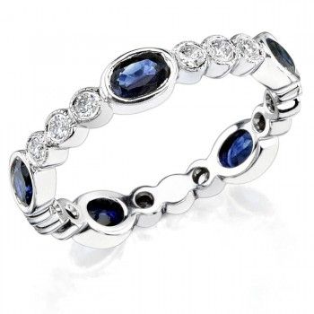 Diamond and Custom Cut Oval Blue Sapphire Stackable Ring