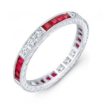 Diamond and Ruby Engraved Ring