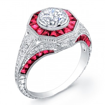 Art Deco Style Rubies and Diamond Engagement Ring