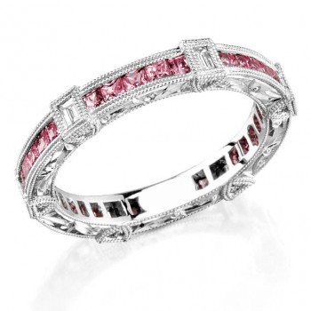Diamond and Pink sapphire engraved ring