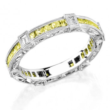 Diamond and Yellow sapphire engraved ring