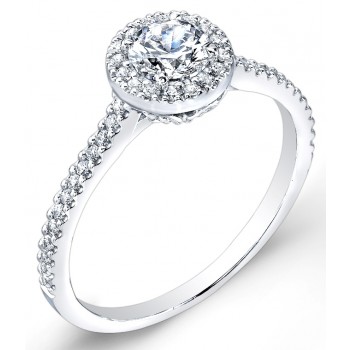 Petite Classic Halo, Pave' Set Diamond Engagement Ring