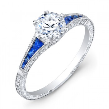 Delicate Hand Crafted Diamond & Blue Sapphire Semi Mount