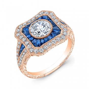 Hand Crafted Diamond & Blue Sapphire ring