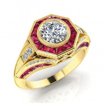 Art Deco Style Rubies and Diamond Engagement Ring