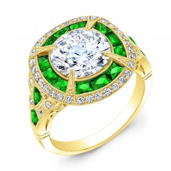 Art Deco Custom Cut Tsavorite and Diamond Ring