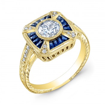 Square Top Custom Cut Blue Sapphire Ring