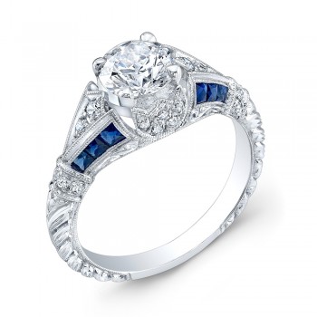 Diamond & Blue sapphire Engagement Ring
