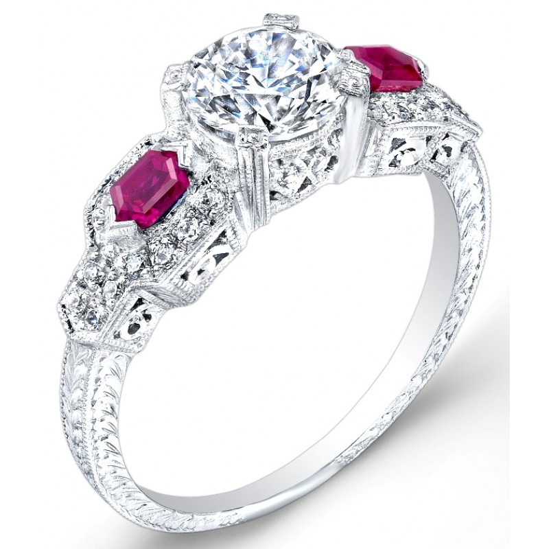 Diamond & Ruby Engagement Ring - Engagement - Rings